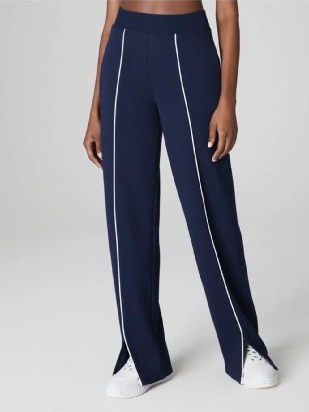 Spanx Air Essentials Pique Straight Wide Leg Track Pant Woman's Navy Medium NWOT